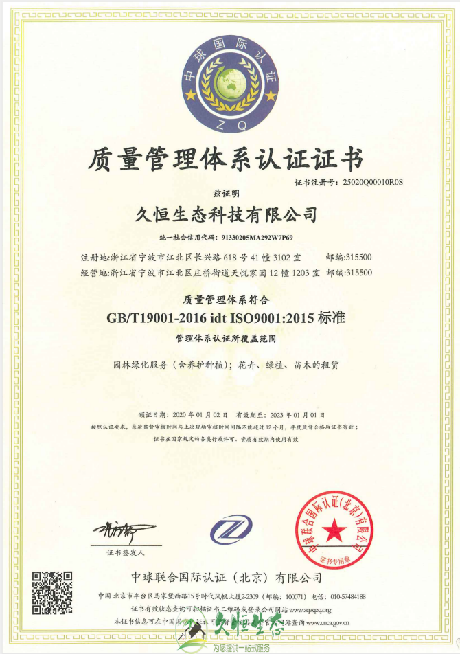 武汉蔡甸质量管理体系ISO9001证书